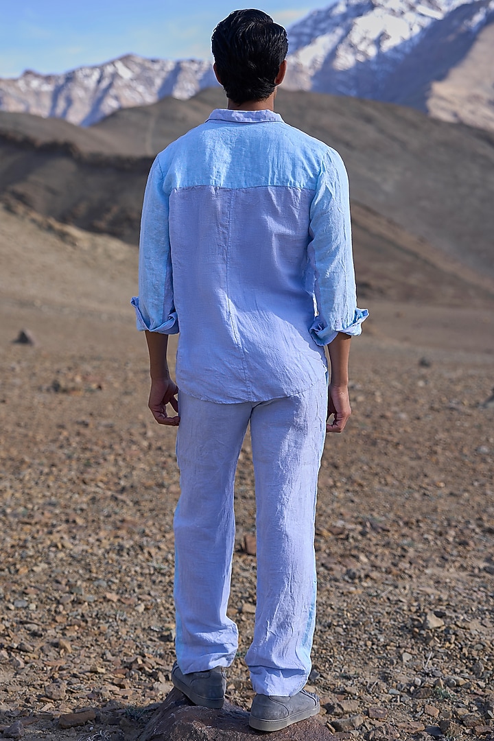 Blue Linen Color-Blocked Co-Ord Set by Dash and Dot Men at Pernia's Pop Up Shop