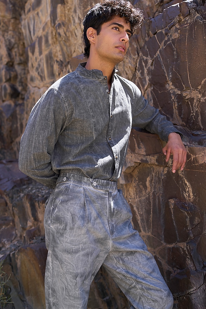 Grey Washed Linen Summer Shirt by Dash and Dot Men at Pernia's Pop Up Shop
