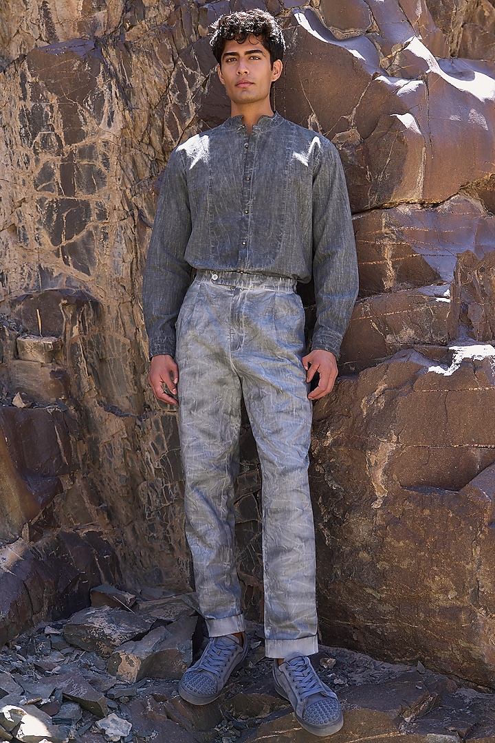 Grey Tencel Washed Canvas Jeans by Dash and Dot Men