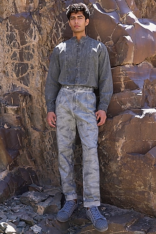 Grey Tencel Washed Canvas Jeans by Dash and Dot Men