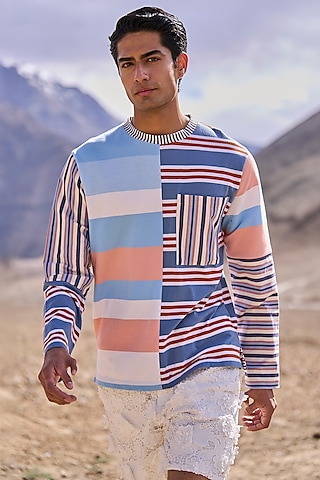 Multi-Colored Organic Cotton Striped T-Shirt by Dash and Dot Men