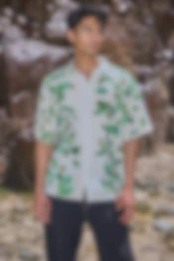 Beige Viscose Foliage Printed Shirt by Dash and Dot Men