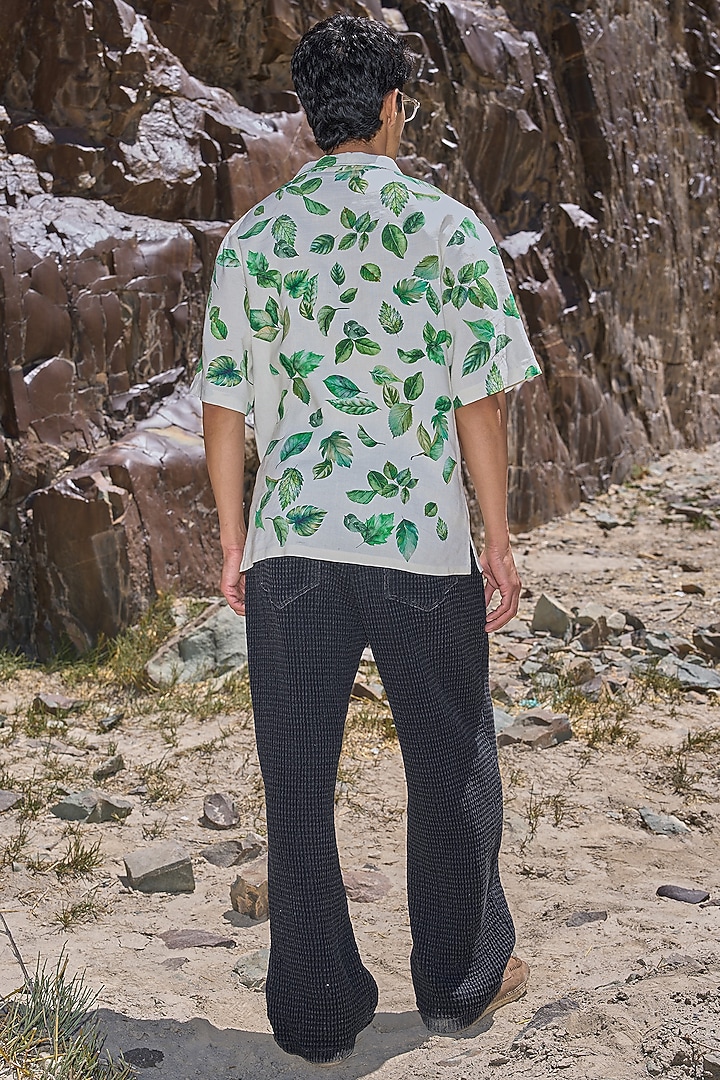 Beige Viscose Foliage Printed Summer Shirt by Dash and Dot Men at Pernia's Pop Up Shop