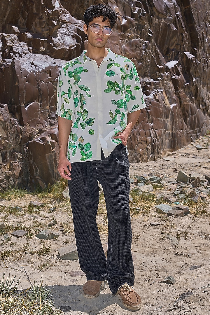 Beige Viscose Foliage Printed Summer Shirt by Dash and Dot Men at Pernia's Pop Up Shop