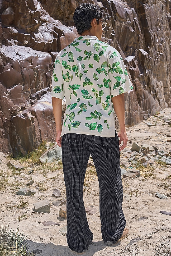 Black Organic Cotton Textured Straight Pants by Dash and Dot Men at Pernia's Pop Up Shop