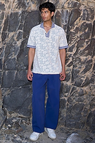 Natural & Navy Blue Organic Cotton Reversible Polo T-Shirt by Dash and Dot Men