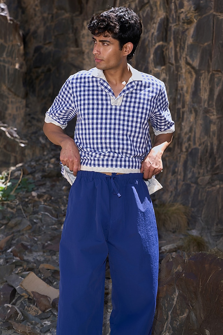Natural & Navy Blue Organic Cotton Reversible Polo T-Shirt by Dash and Dot Men at Pernia's Pop Up Shop