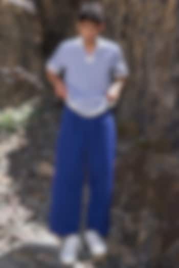 Navy Blue Nylon Straight Pants by Dash and Dot Men