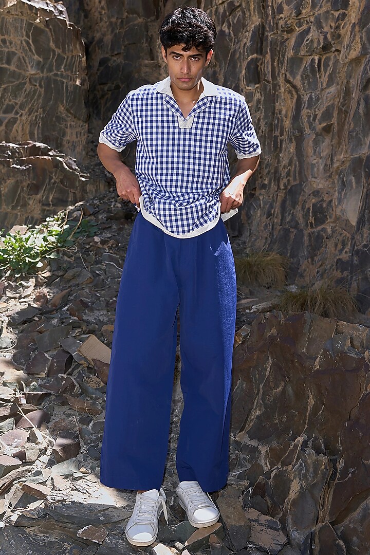 Navy Blue Nylon Straight Pants by Dash and Dot Men