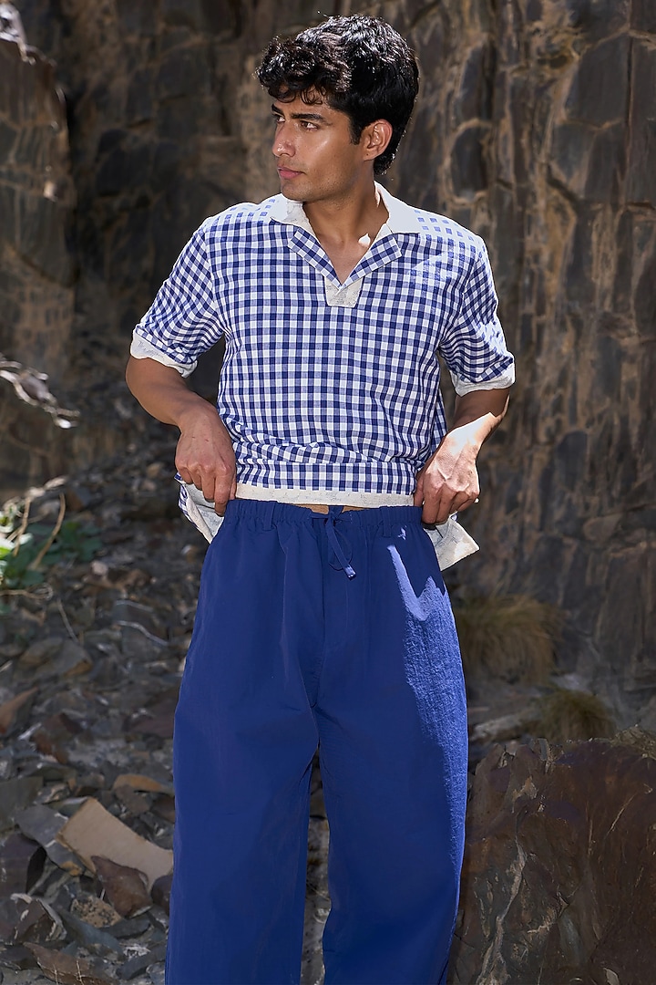 Navy Blue Nylon Straight Pants by Dash and Dot Men at Pernia's Pop Up Shop