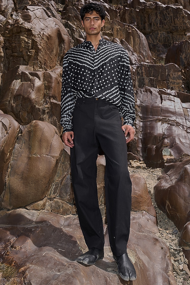Black Organic Cotton Barrel Pants by Dash and Dot Men