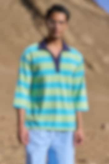 Pastel Blue & Green Organic Cotton Striped Polo T-Shirt by Dash and Dot Men