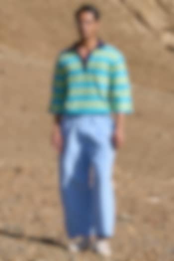Sky Blue Poplin Wide-Leg Pants by Dash and Dot Men