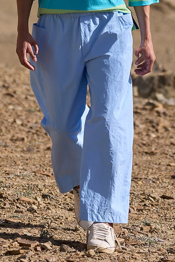 Sky Blue Poplin Wide-Leg Pants by Dash and Dot Men at Pernia's Pop Up Shop