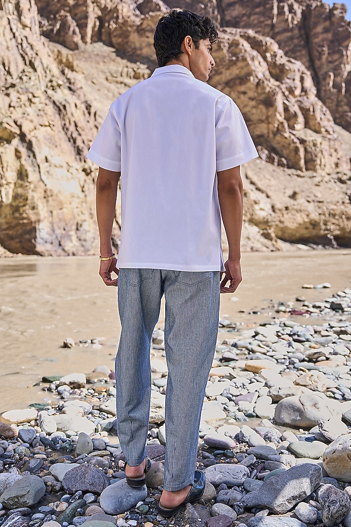 Indigo & White Organic Cotton Striped Barrel Pants by Dash and Dot Men at Pernia's Pop Up Shop