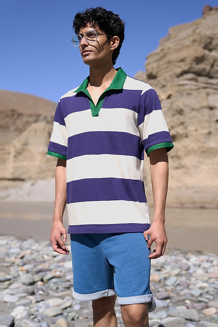 Indigo Blue Denim Knitted Shorts by Dash and Dot Men