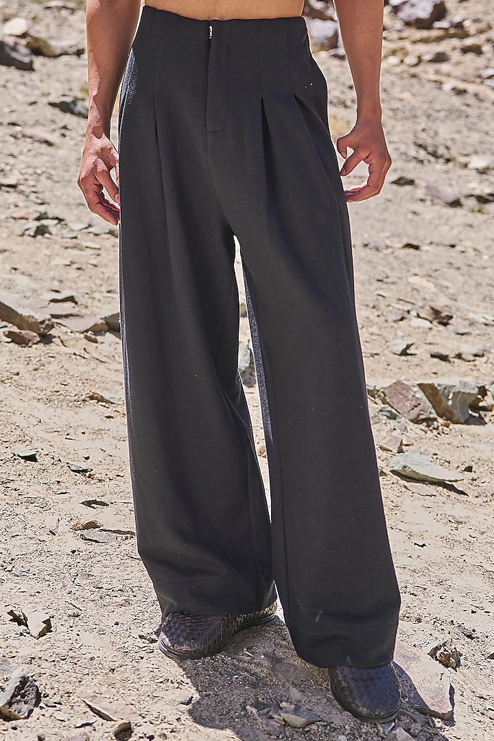 Black Organic Cotton Wide-Leg Pants by Dash and Dot Men at Pernia's Pop Up Shop