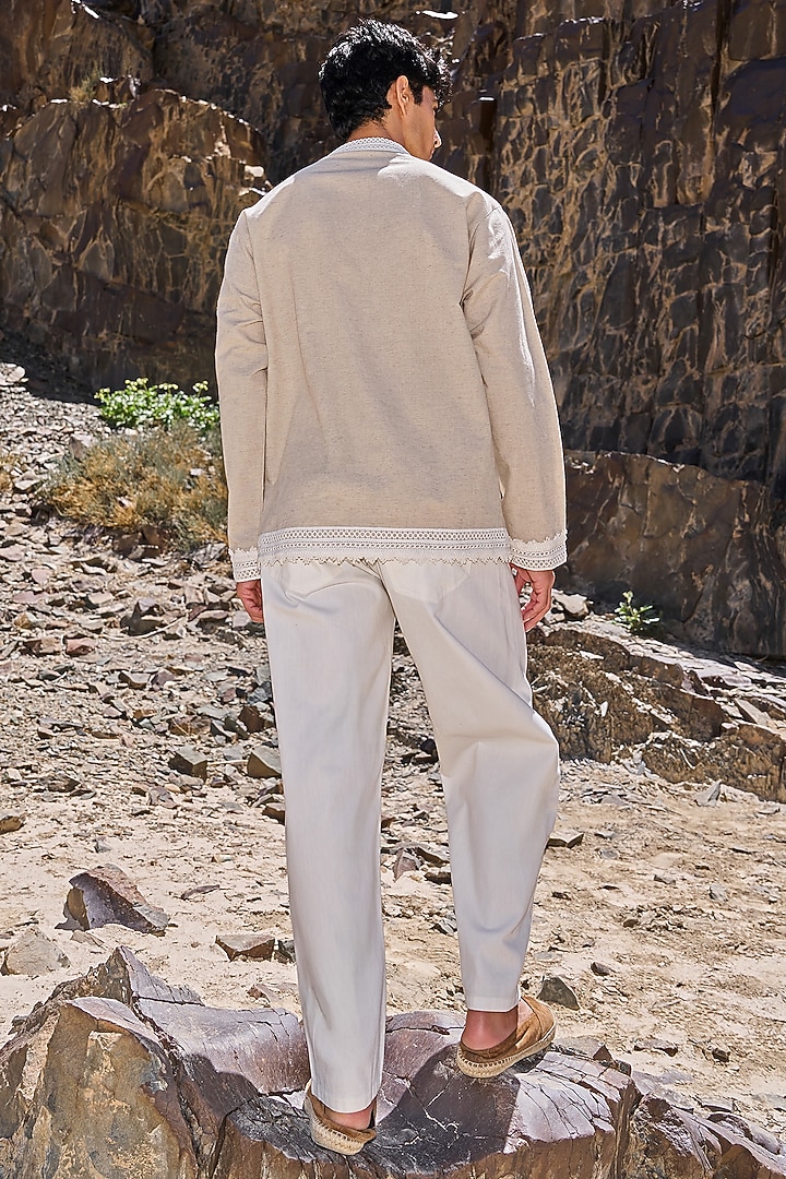 Khaki Organic Cotton Boxy-Fit Party Wear Shirt by Dash and Dot Men at Pernia's Pop Up Shop