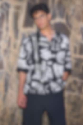 Black Rayon Skull & Bone Printed Shirt by Dash and Dot Men