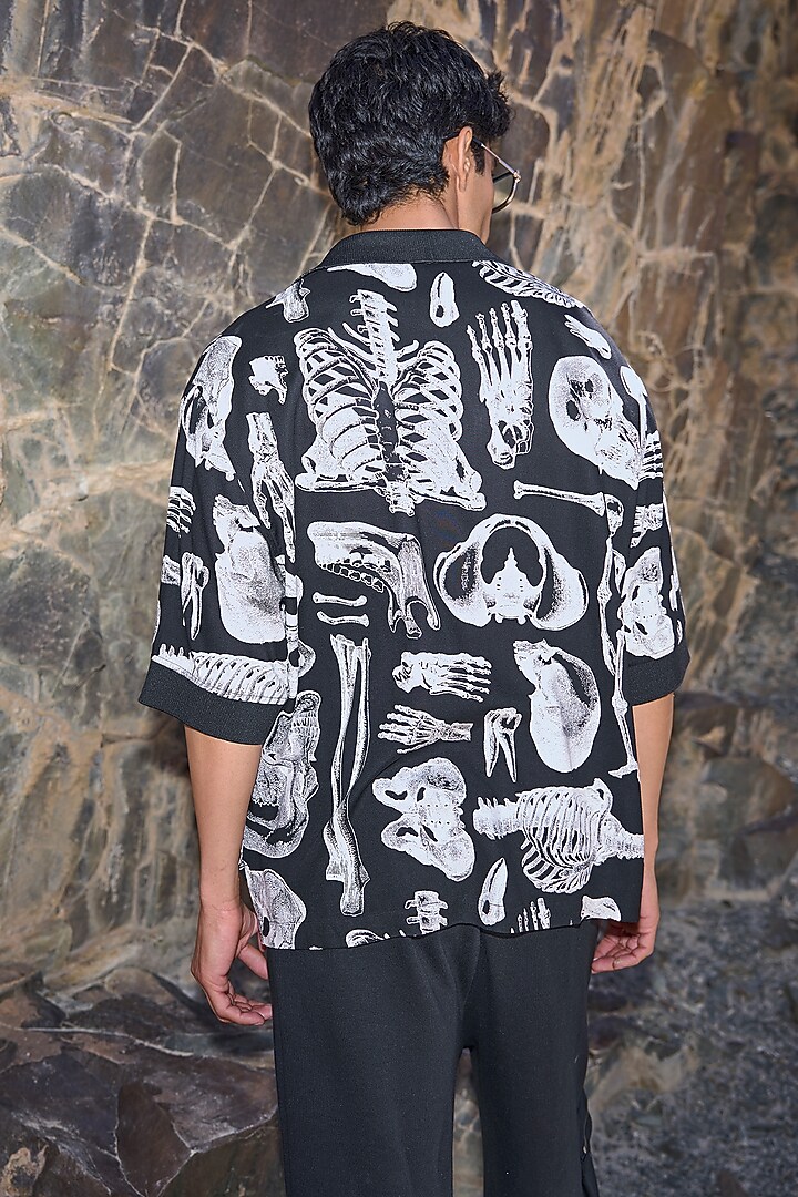 Black Rayon Skull & Bone Printed Summer Shirt by Dash and Dot Men at Pernia's Pop Up Shop