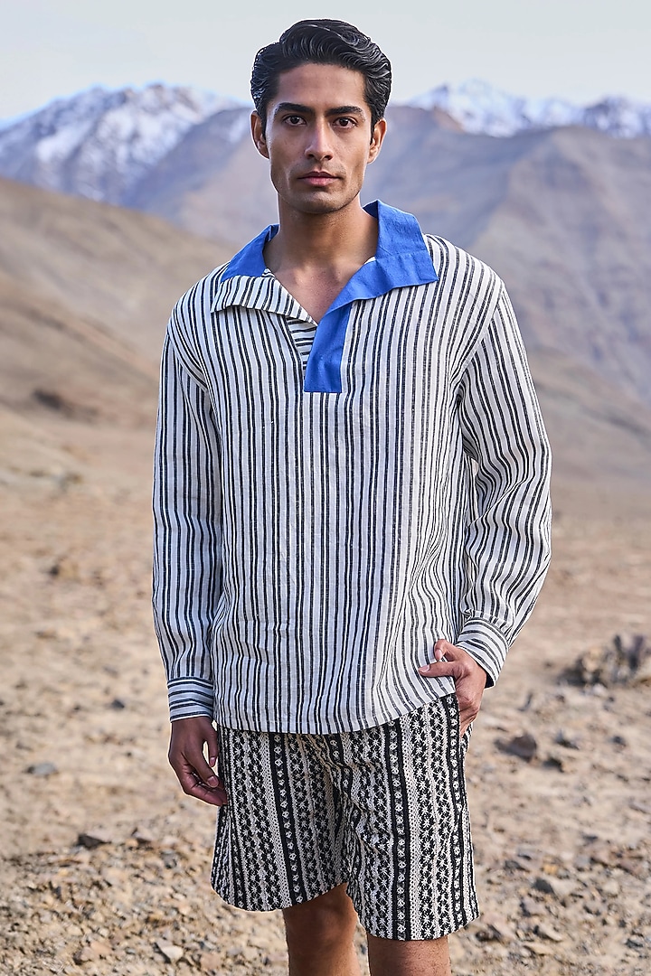 Black & White Linen Striped T-Shirt by Dash and Dot Men at Pernia's Pop Up Shop