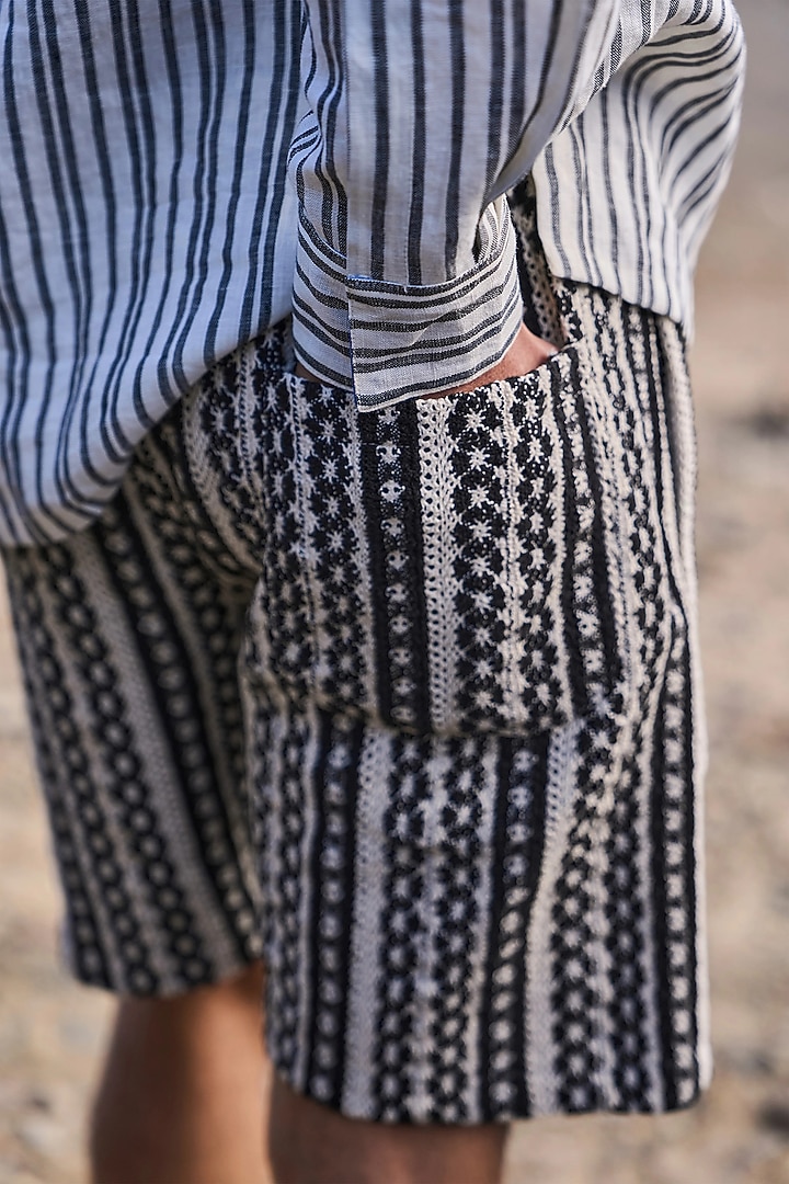 Black & White Jacquard Knitted Lace Shorts by Dash and Dot Men at Pernia's Pop Up Shop