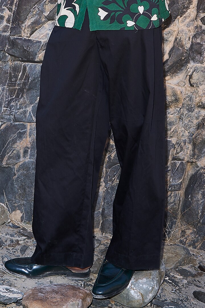 Black Cotton Satin Straight Pants by Dash and Dot Men at Pernia's Pop Up Shop