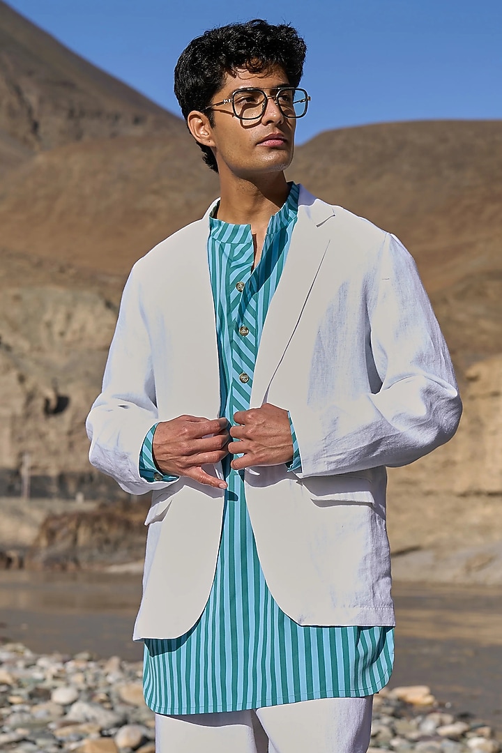 White Linen Blazer by Dash and Dot Men
