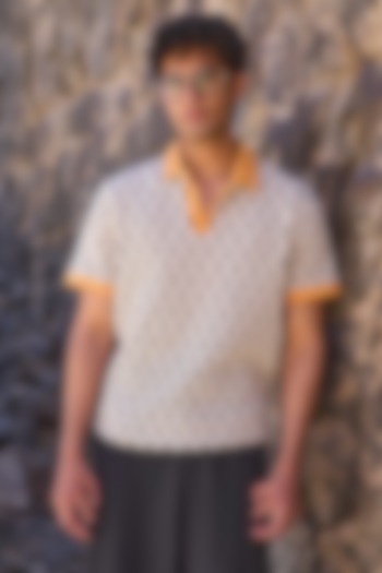 Ivory Organic Cotton Knitted Jacquard Polo T-Shirt by Dash and Dot Men