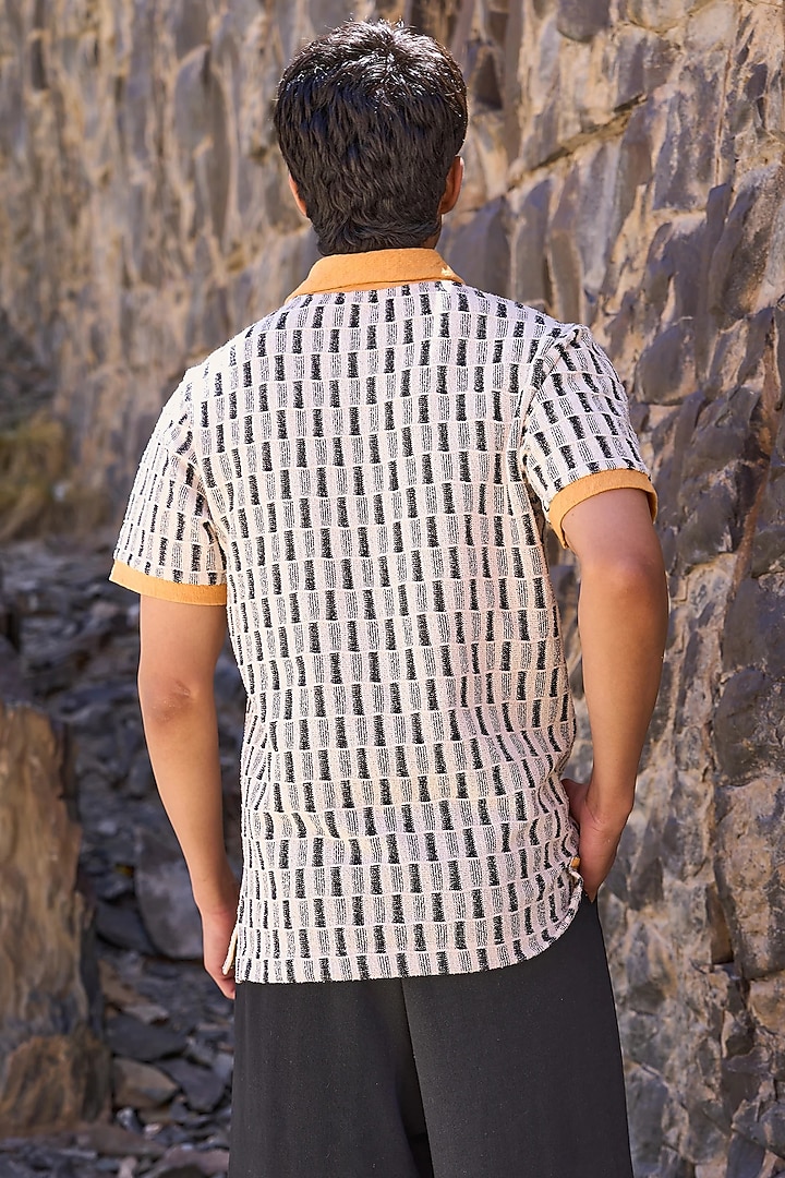 Ivory Organic Cotton Knitted Jacquard Polo T-Shirt by Dash and Dot Men at Pernia's Pop Up Shop