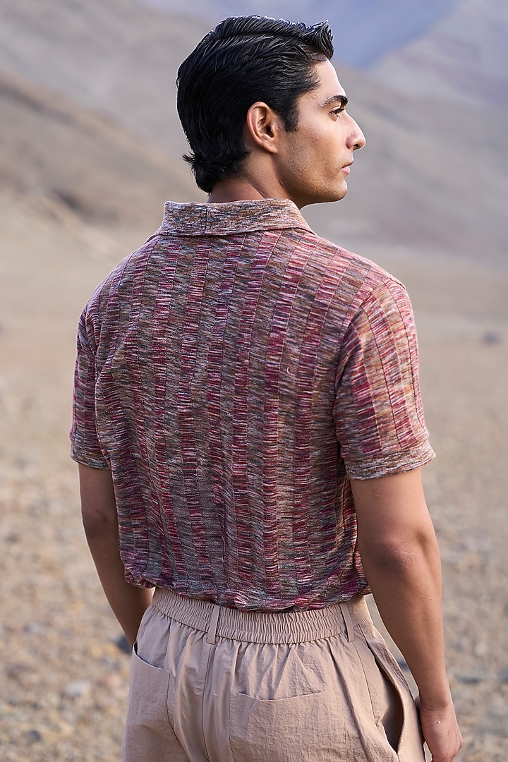 Brown Recycled Polyester Ribbed Polo T-Shirt by Dash and Dot Men at Pernia's Pop Up Shop