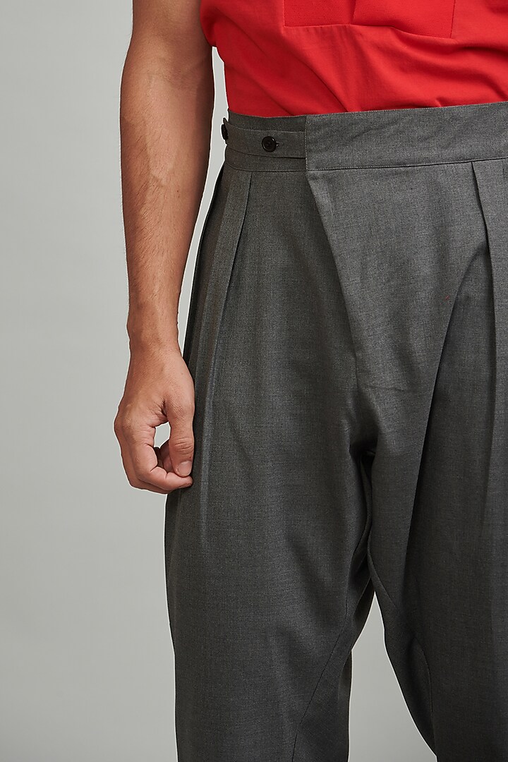 Grey Polyester Pleated Pants by Dash and Dot Men at Pernia's Pop Up Shop
