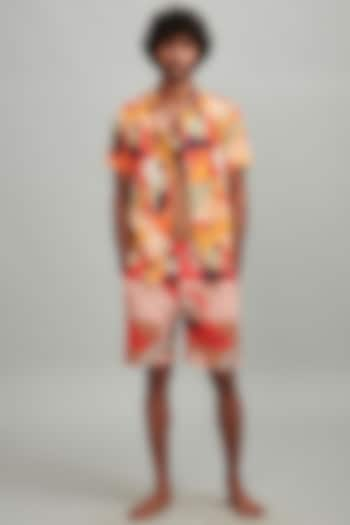 Multi-Colored Printed Swim Shorts With Shirt by Dash and Dot Men