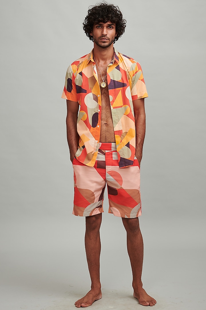 Multi-Colored Printed Swim Shorts With Shirt by Dash and Dot Men