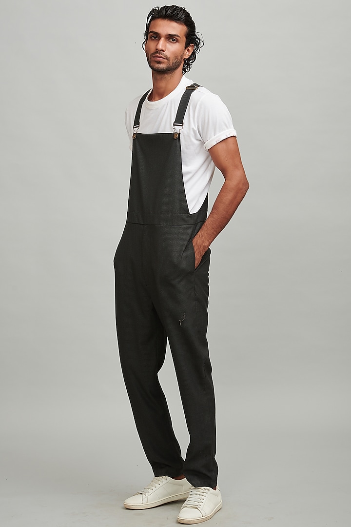 Charcoal Grey Pinstriped Dungaree by Dash and Dot Men