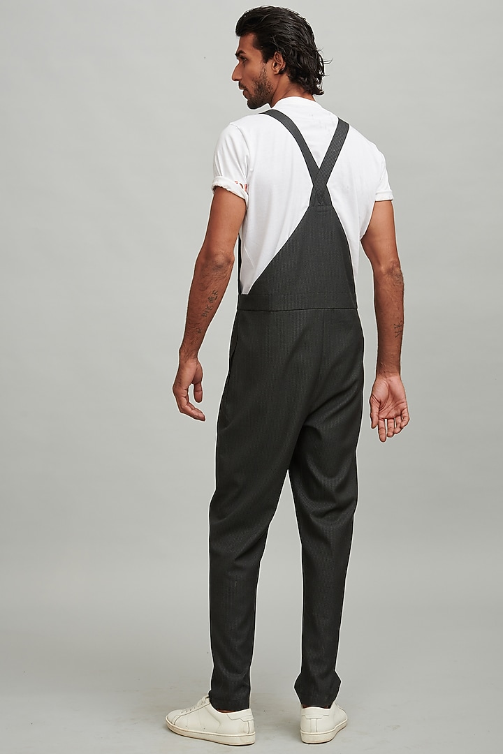 Charcoal Grey Pinstriped Dungaree by Dash and Dot Men at Pernia's Pop Up Shop