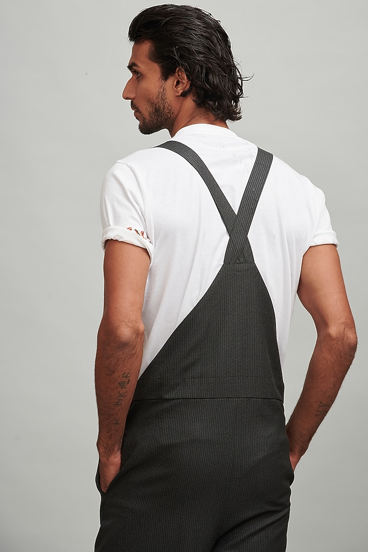 Charcoal Grey Pinstriped Dungaree by Dash and Dot Men at Pernia's Pop Up Shop