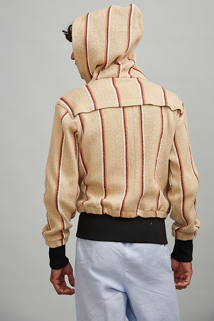 Khaki Textured Knitted Hoodie by Dash and Dot Men at Pernia's Pop Up Shop