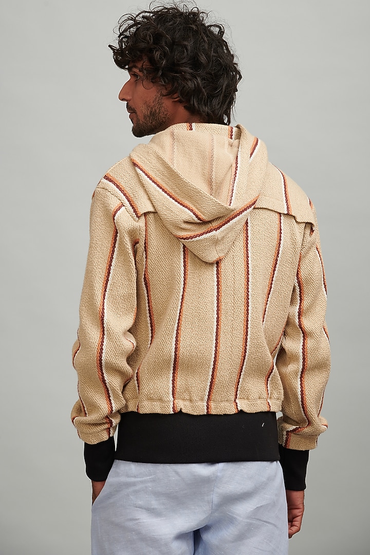 Khaki Textured Knitted Hoodie by Dash and Dot Men at Pernia's Pop Up Shop