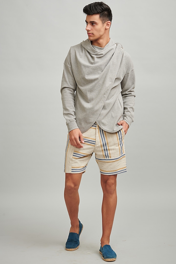 Grey Overlapped Hoodie by Dash and Dot Men