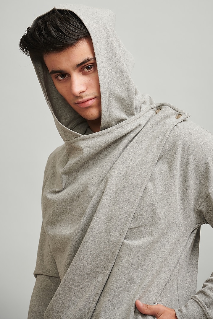 Grey Overlapped Hoodie by Dash and Dot Men at Pernia's Pop Up Shop