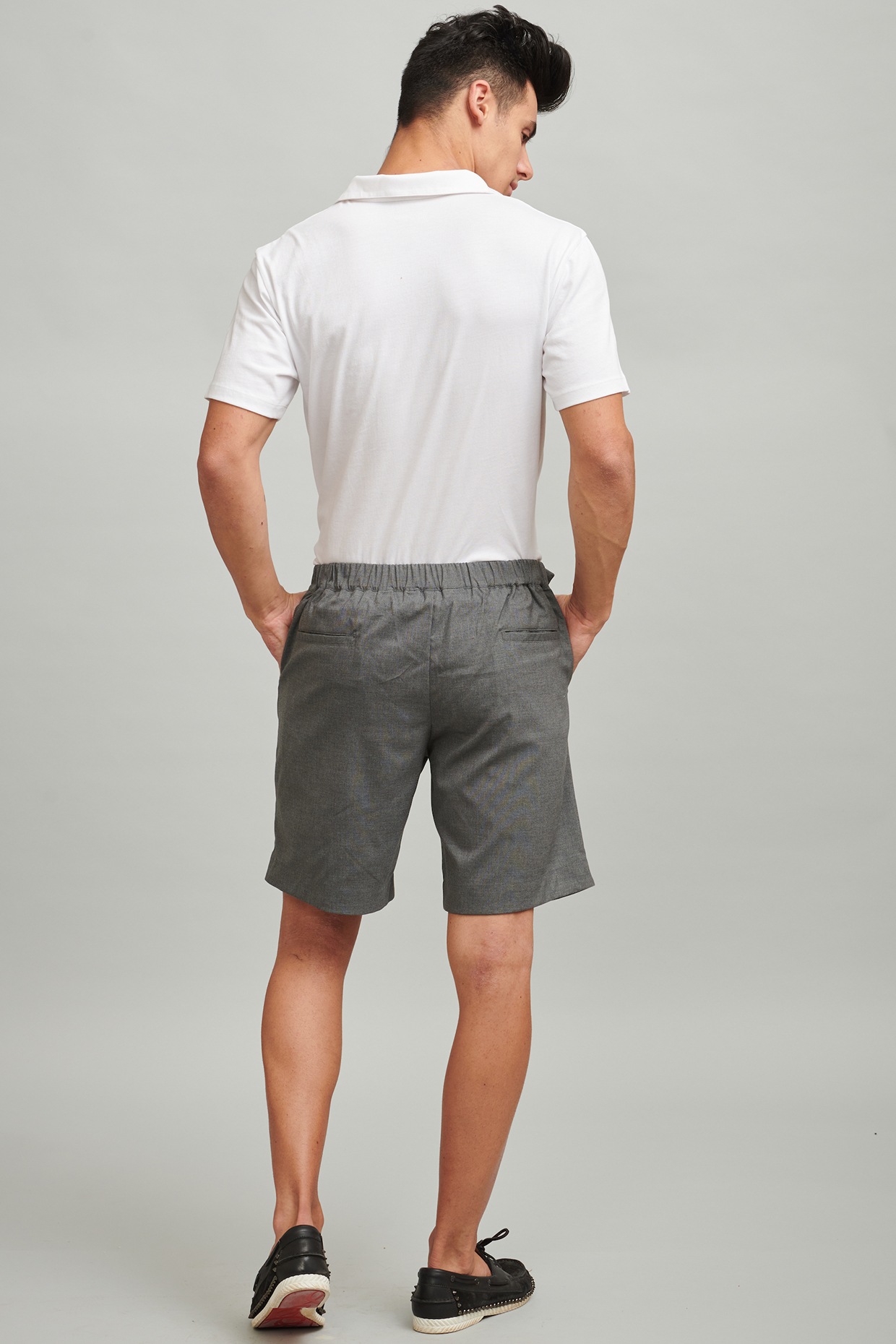 Grey Overlap Wrap Shorts Design by Dash and Dot Men at Pernia's