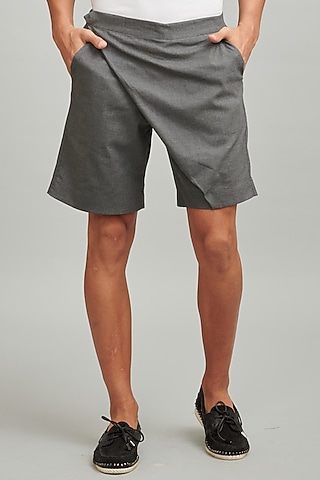 Grey Overlap Wrap Shorts by Dash and Dot Men