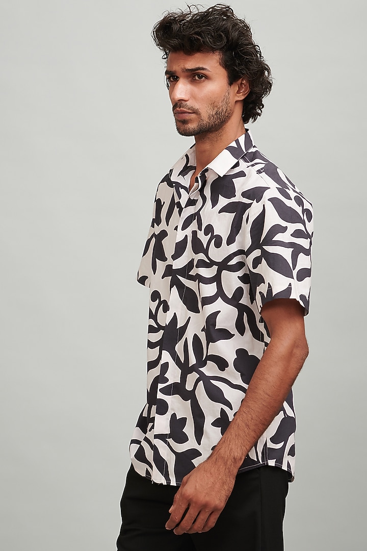 White & Black Floral Printed Summer Shirt by Dash and Dot Men at Pernia's Pop Up Shop