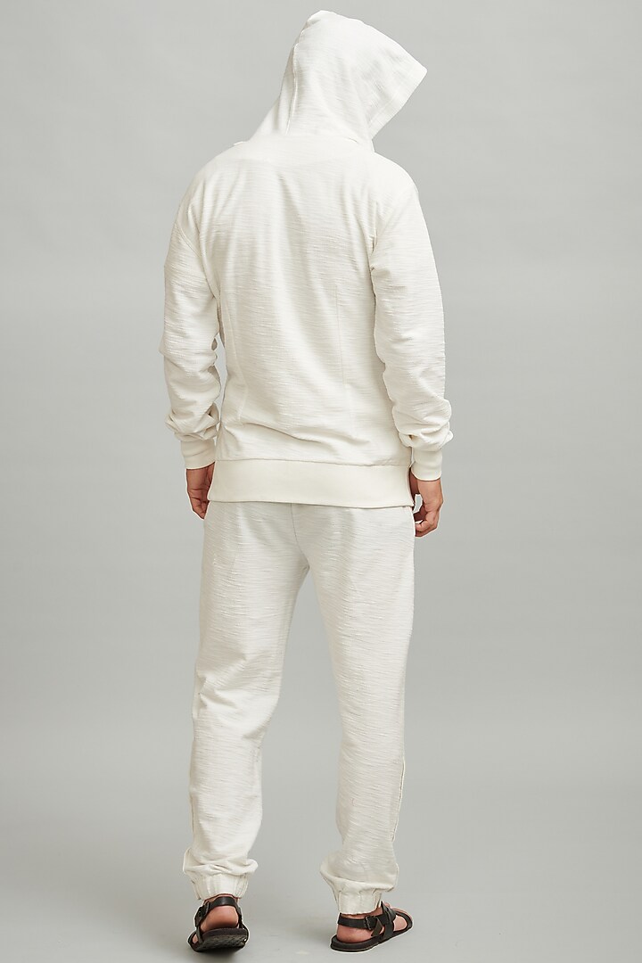 White Overlapped Textured Hoodie by Dash and Dot Men at Pernia's Pop Up Shop
