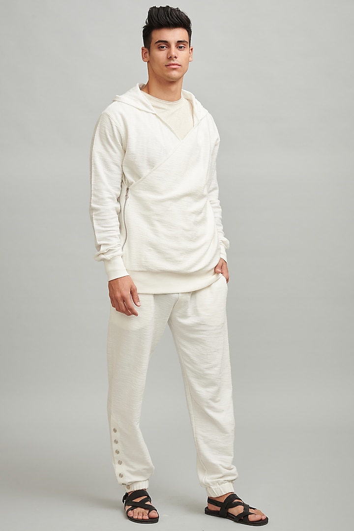 White Slub French Terry Textured Joggers by Dash and Dot Men