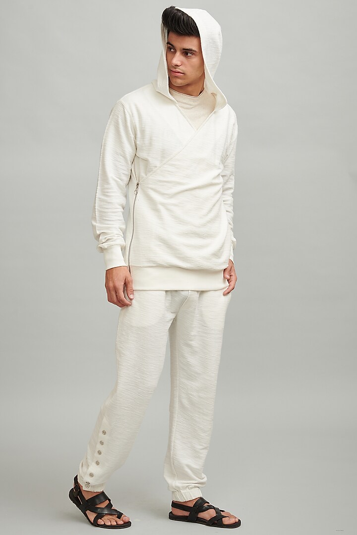 White Textured Pant Set by Dash and Dot Men