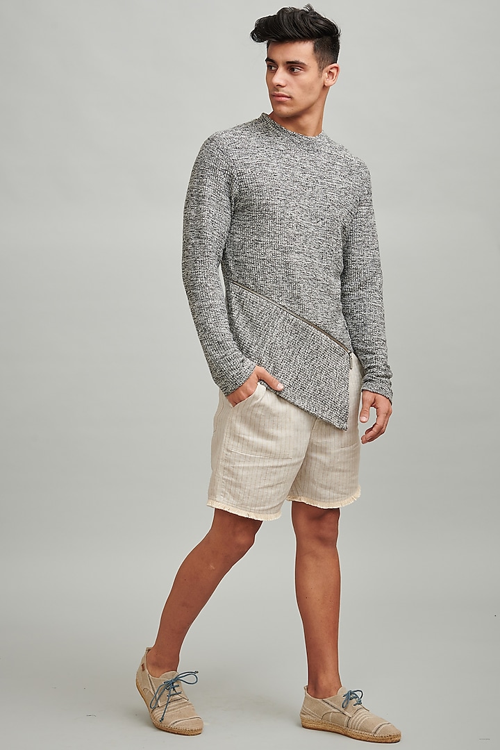 Grey Cotton & Polyester Sweat T-Shirt by Dash and Dot Men