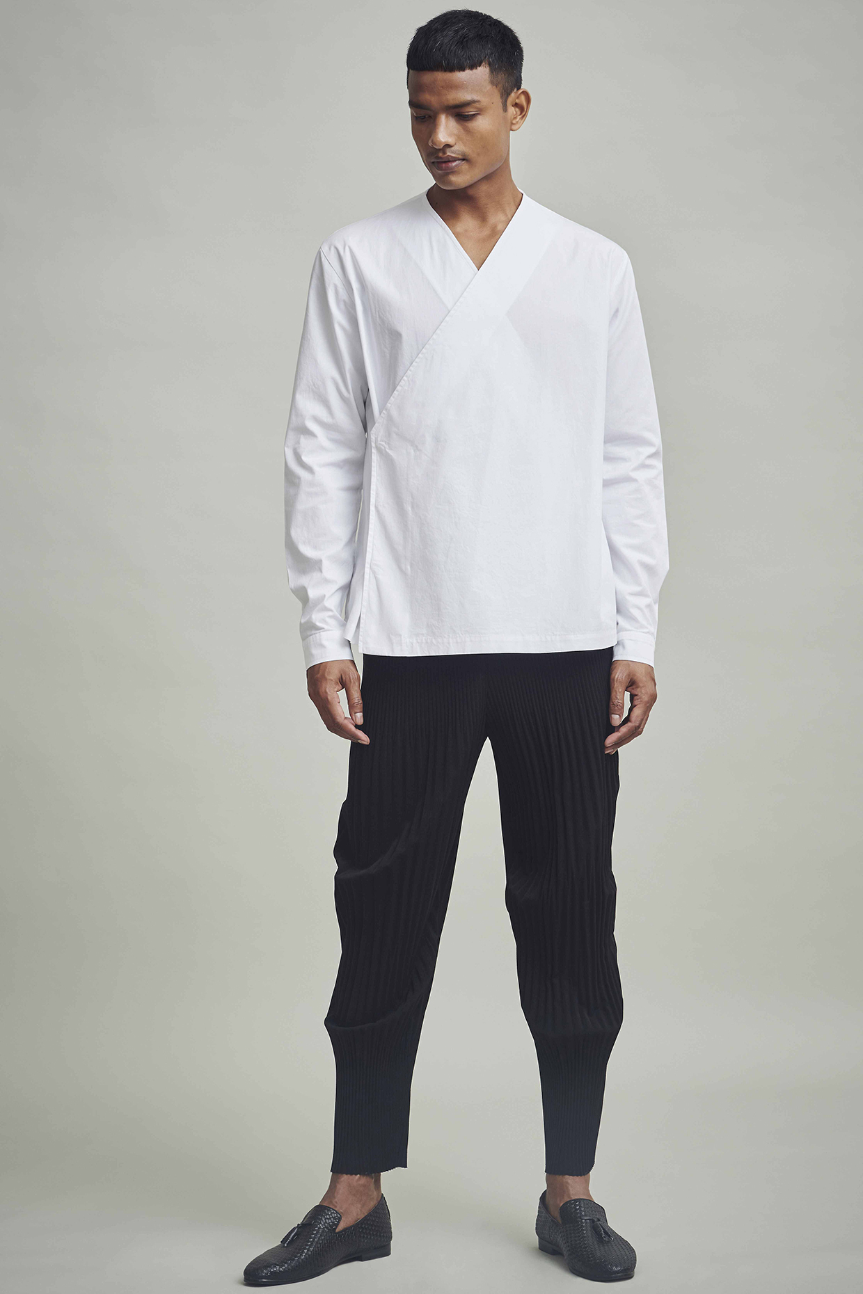 White Poplin Overlapped Shirt by Dash and Dot Men