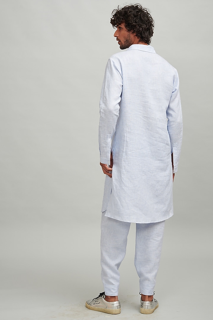 Blue Linen Striped Elasticated Pant Set by Dash and Dot Men at Pernia's Pop Up Shop